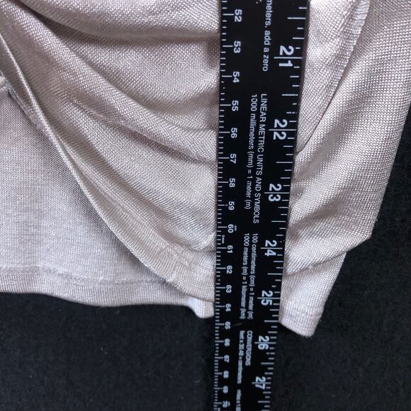 Express Womens Blouse Tan V Neck Front Knot Twist Short Sleeve Stretch XLarge - Picture 9 of 12